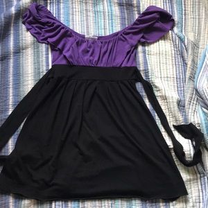 Purple and Black off the shoulder mini dress